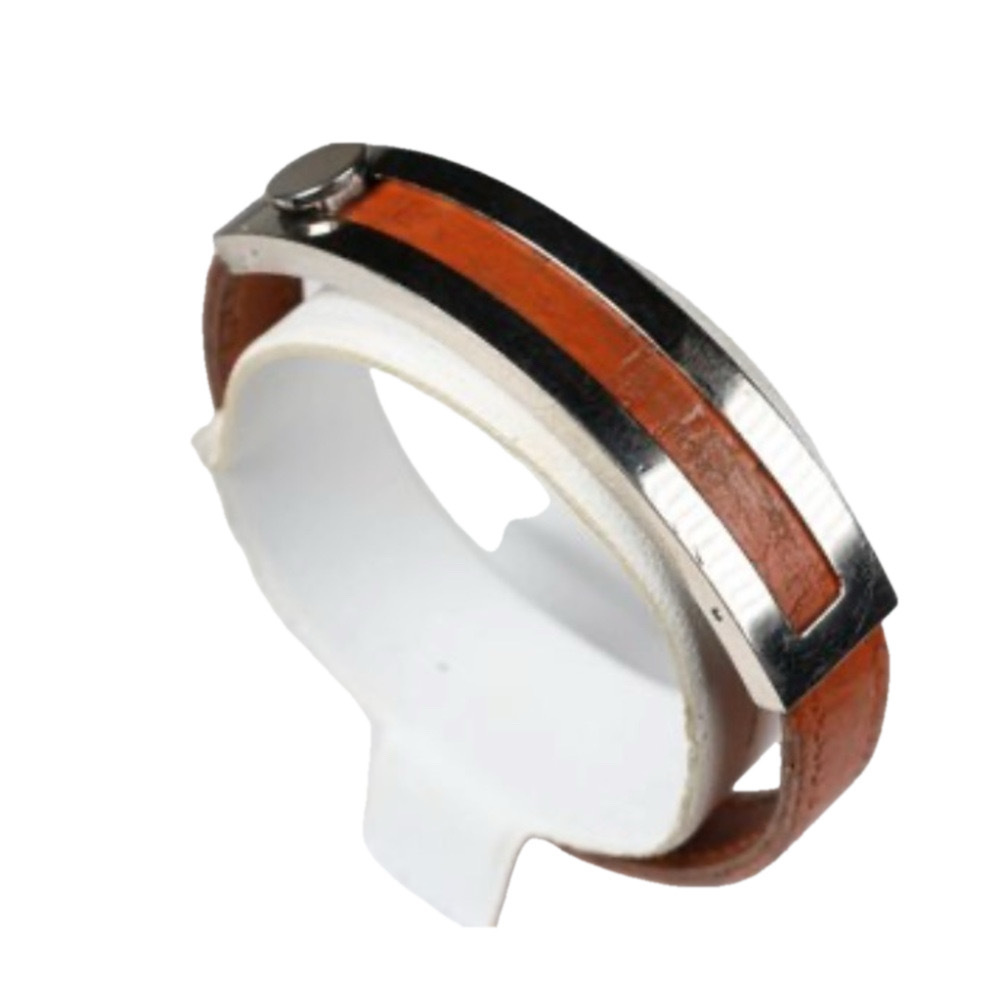 HERMES Belt Buckle Bracelet Adjustable Brown Leather Silver Metal Hardware - Picture 2 of 4